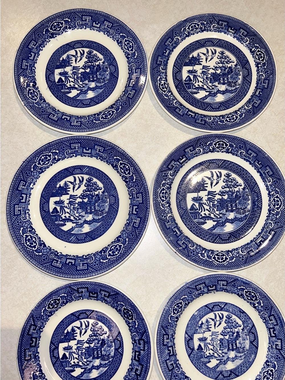 Vintage 1953 Homer Laughlin Blue Willow Porcelain Salad/Dessert Plates -Set of 7